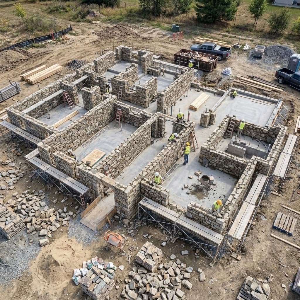 Morogoro house in progress with its block walls and roof taking shape