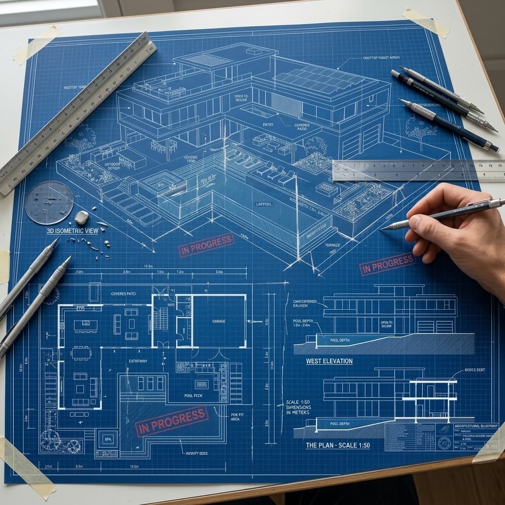 Architectural idea expressed as a hand-drawn home sketch